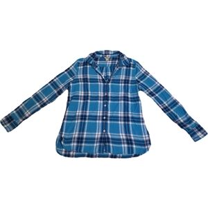 Woolrich Turquoise, Navy and Pink Plaid Women's Button Down Top